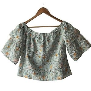 LAIA Anthropologie Size M Ashtabula Floral Off Shoulder Eyelet Embroidered Top